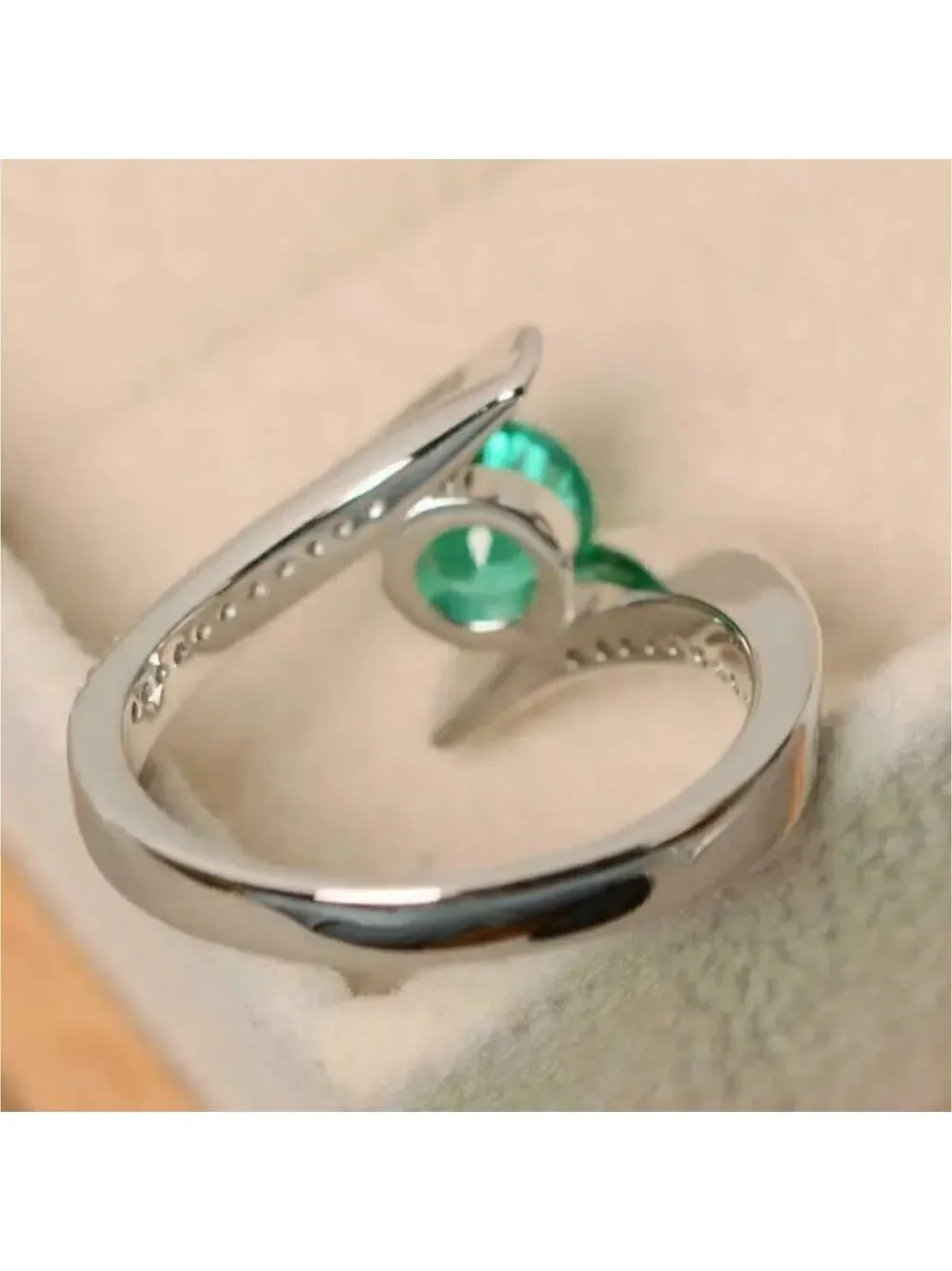 Green Emerald and Zircon Gemstone Ring Silver Plated